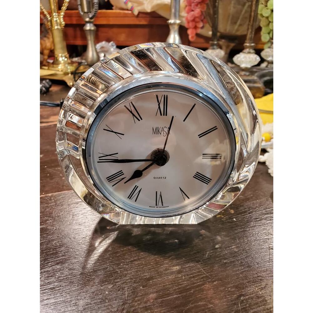 Vintage Mikasa Crystal Glass Quartz Table Clock